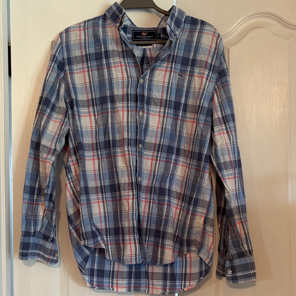 Vineyard Vines Navy, White & Red Plaid Button-Down Shirt